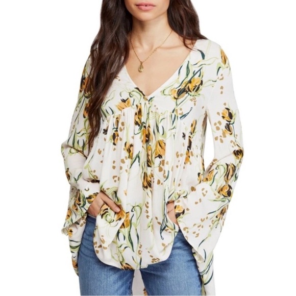 Free People Tops - Free People Boho Bella‎ Floral Tunic Top Small Flowy Peasant Blouse